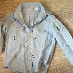 Janie and Jack Light Blue Penguin Button Down Shirt